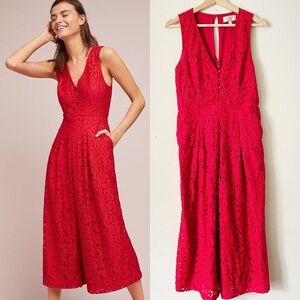 Moulinette Soeurs US 10 Anthropologie red lace jumpsuit
